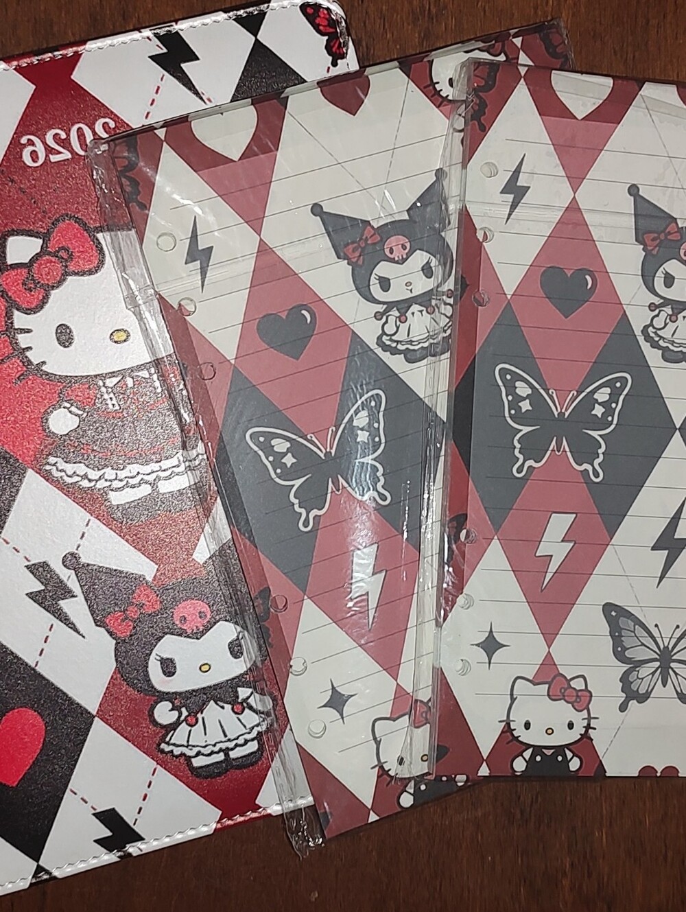 New!Hello Kitty & Kuromi Harlequin Notebook Binder With 2 Packs Matching Paper